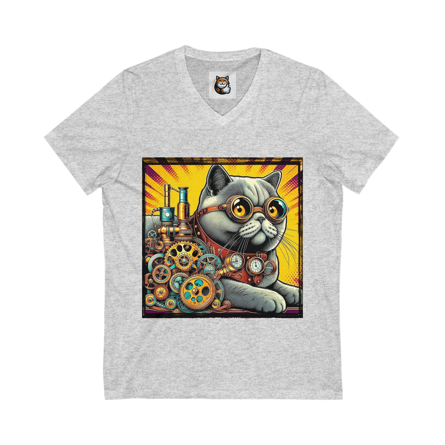 British Shorthair steam punk Unisex Jersey Short Sleeve V-Neck Tee