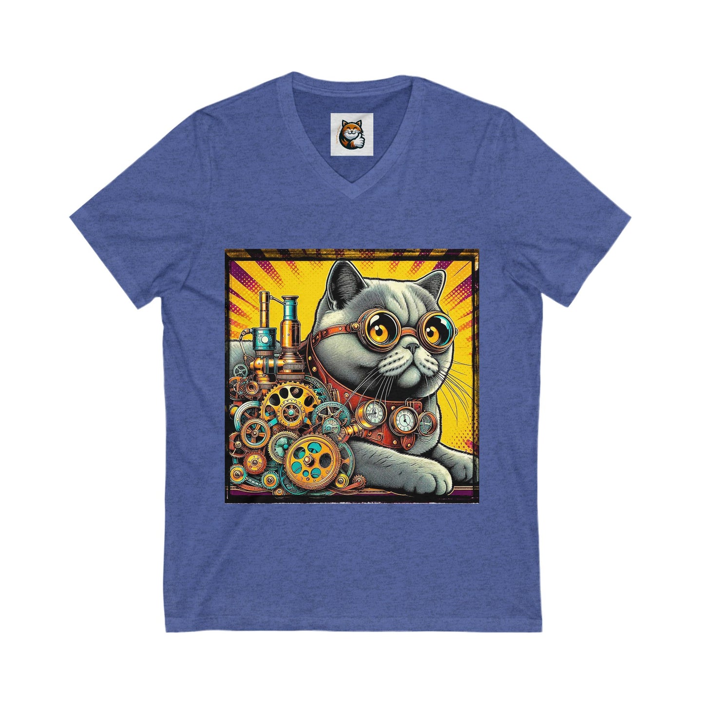 British Shorthair steam punk Unisex Jersey Short Sleeve V-Neck Tee