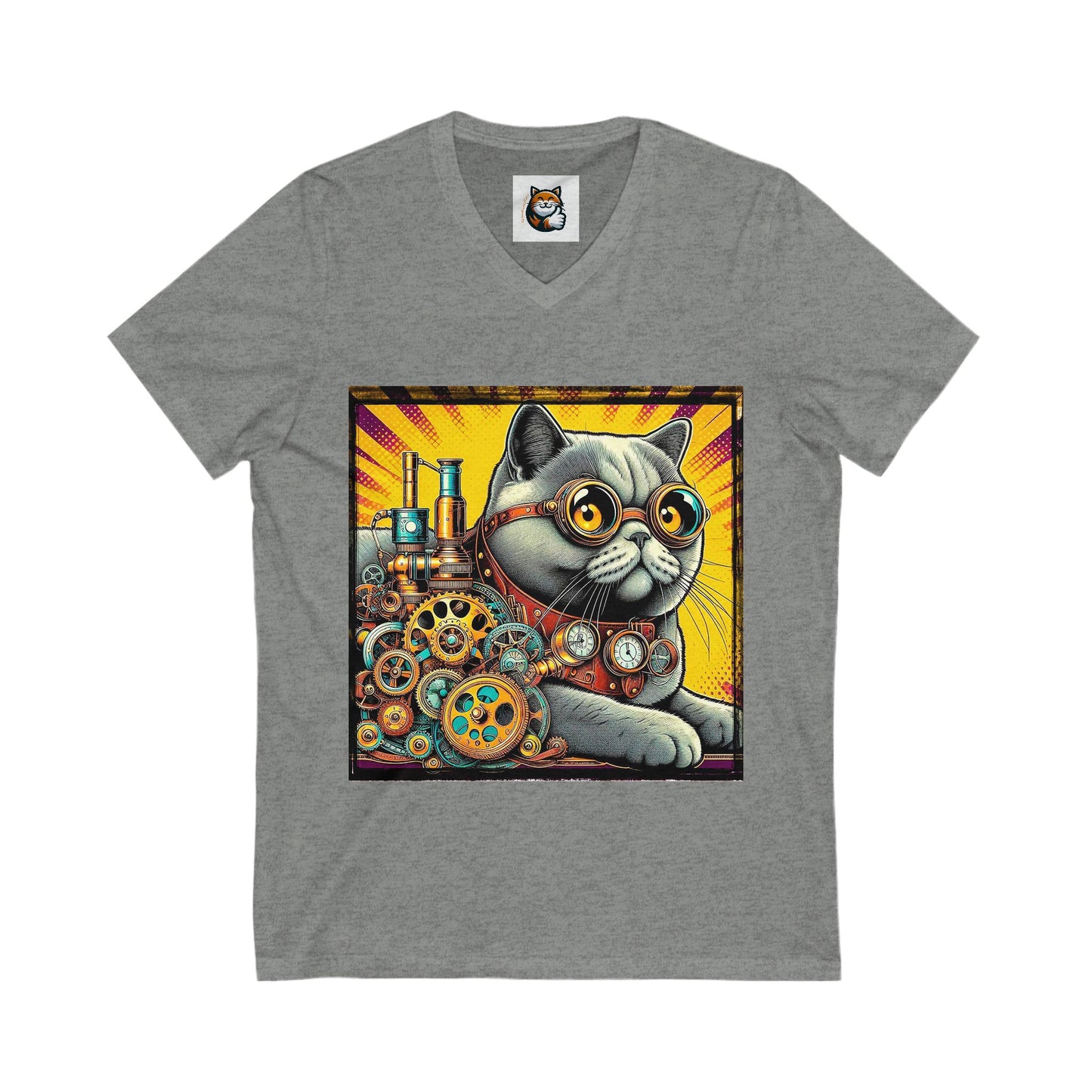 British Shorthair steam punk Unisex Jersey Short Sleeve V-Neck Tee