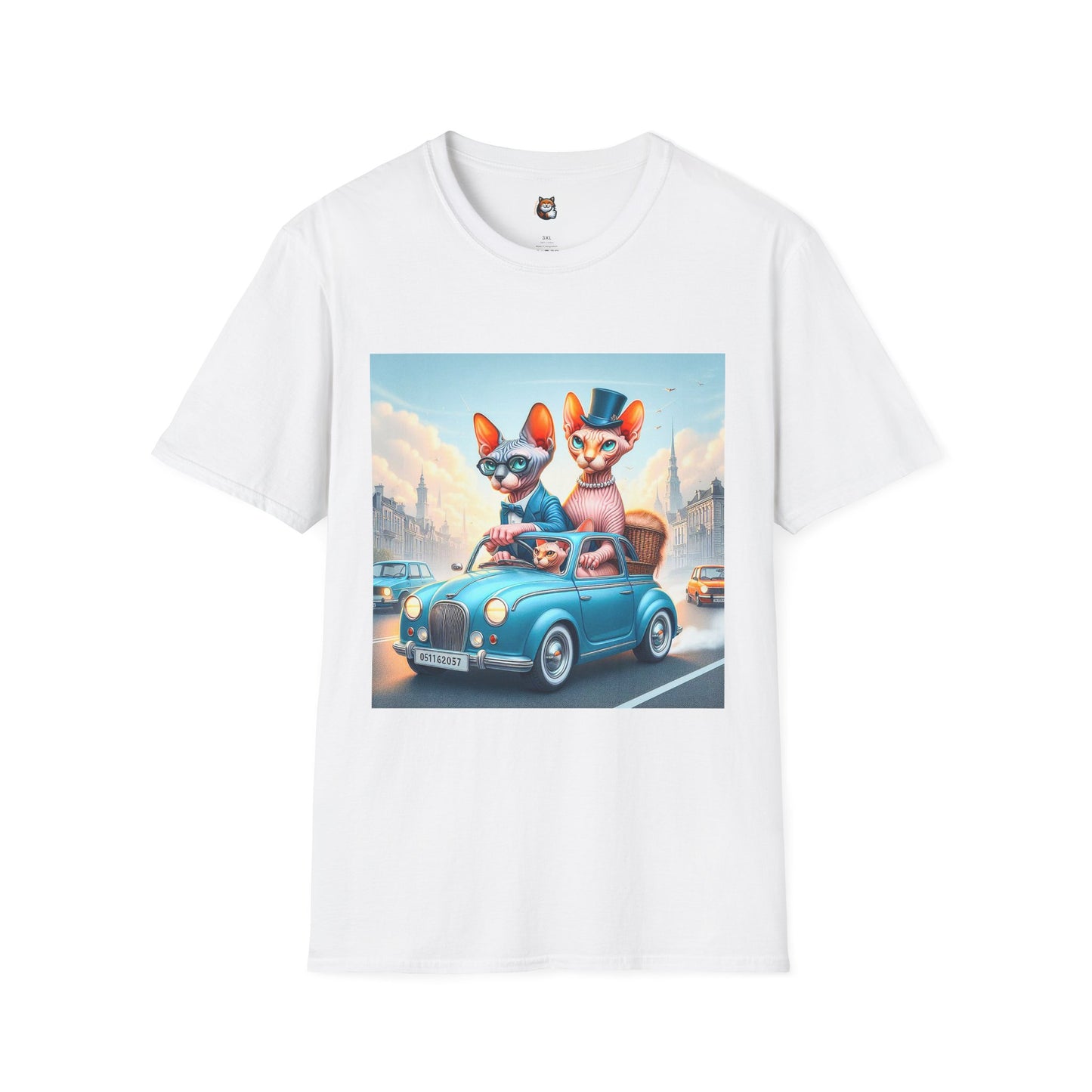 Wacky Sphynx Cat blue car