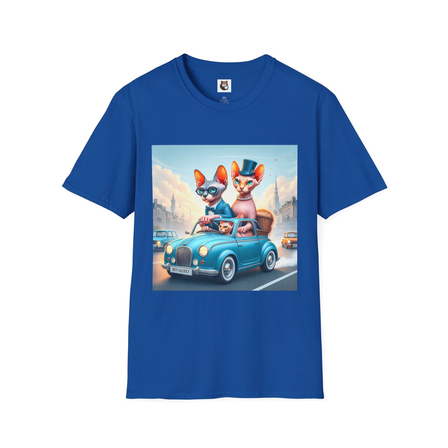 Wacky Sphynx Cat blue car