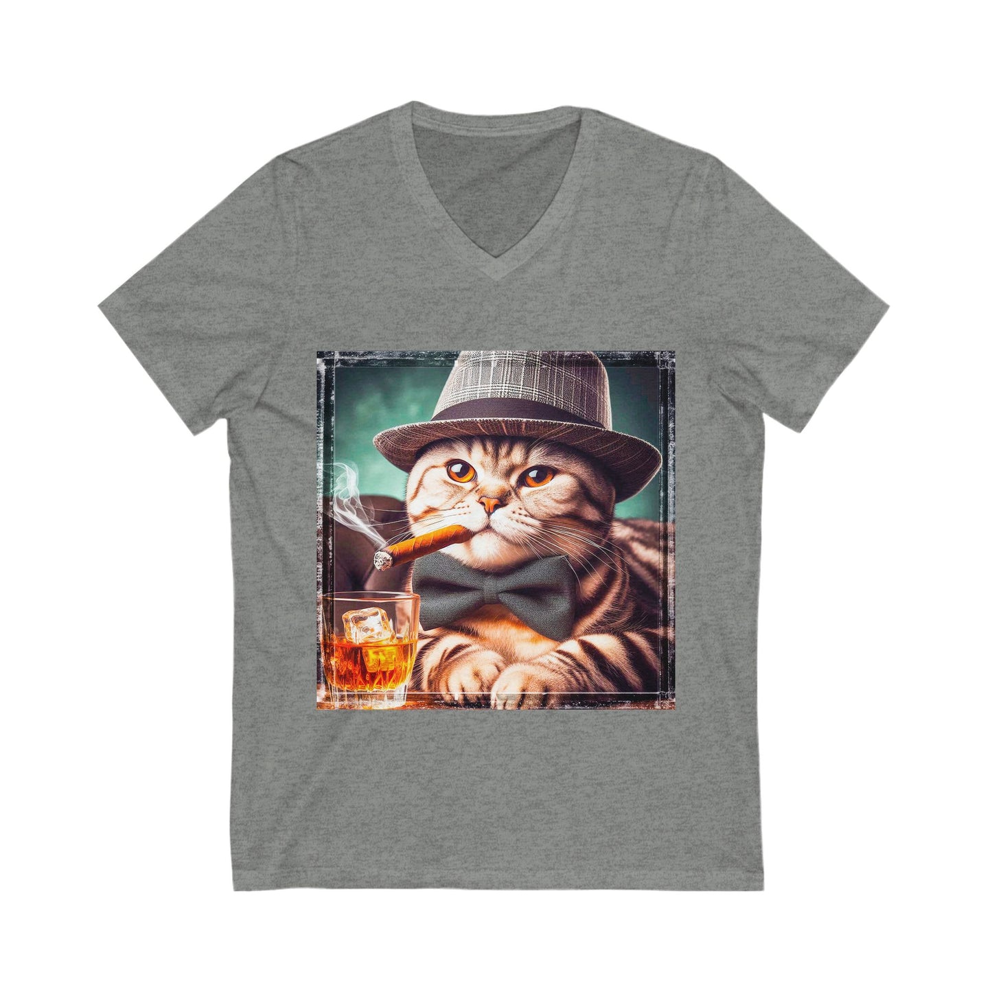 American Shorthair bow tie and hat Jersey Short Sleeve V-Neck Tee