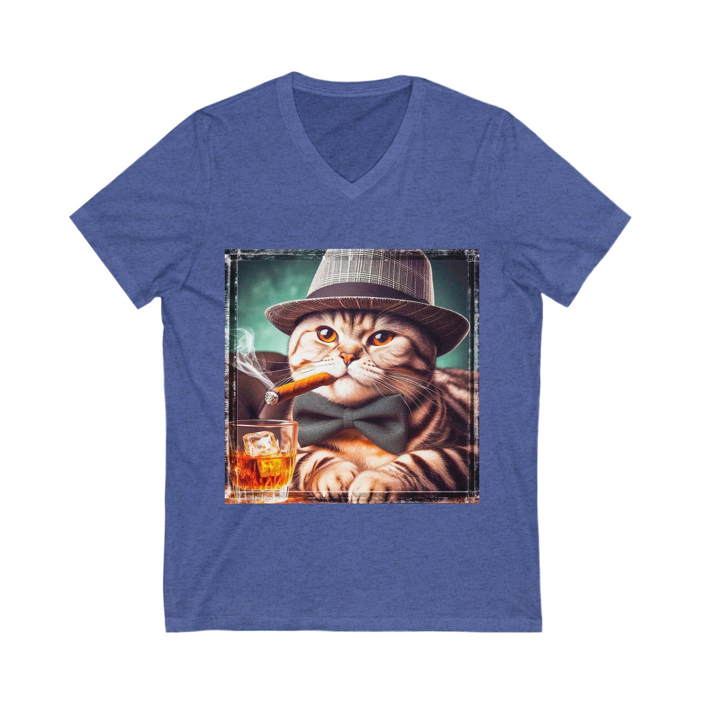 American Shorthair bow tie and hat Jersey Short Sleeve V-Neck Tee