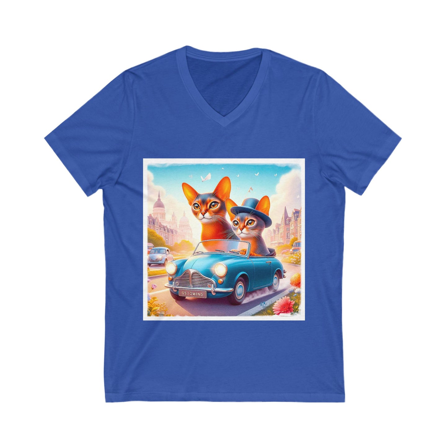 Wacky blue car Unisex Jersey Short Sleeve V-Neck Tee