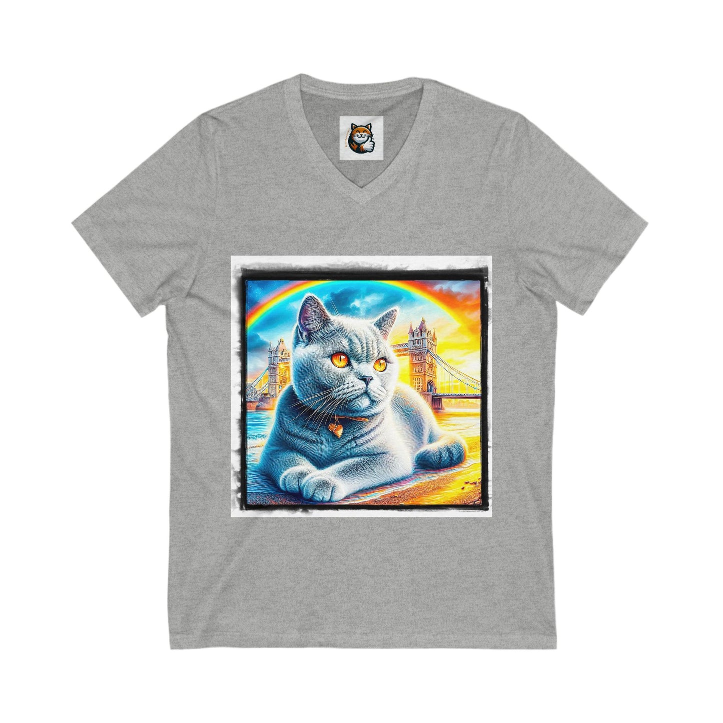 British Shorthair tainbow Jersey Short Sleeve V-Neck Tee