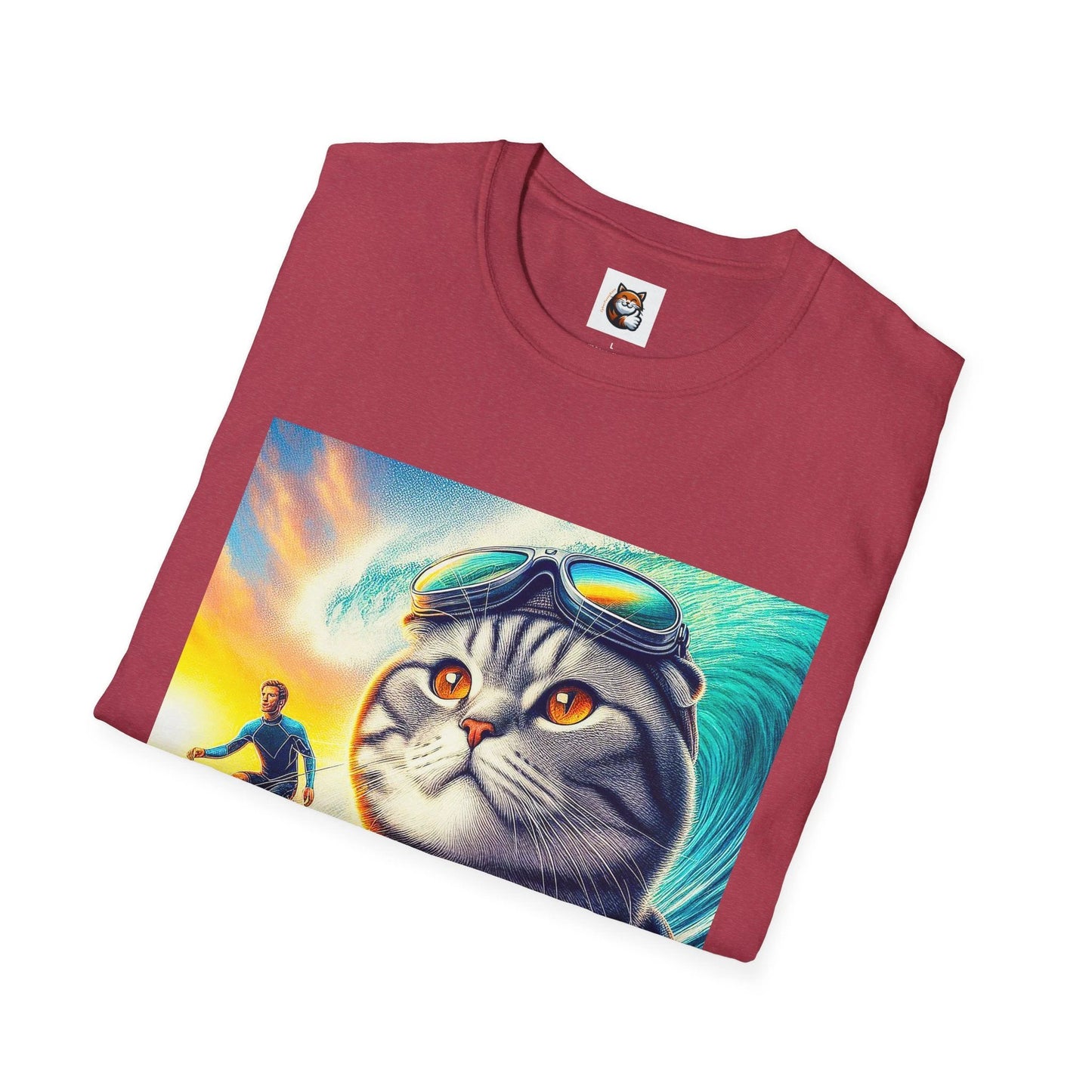 Scottish Fold Cat surfing cutie T-Shirt by Printify