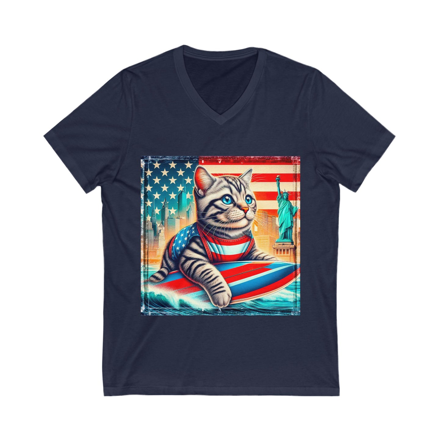 American Shorthair American flag Jersey Short Sleeve V-Neck Tee