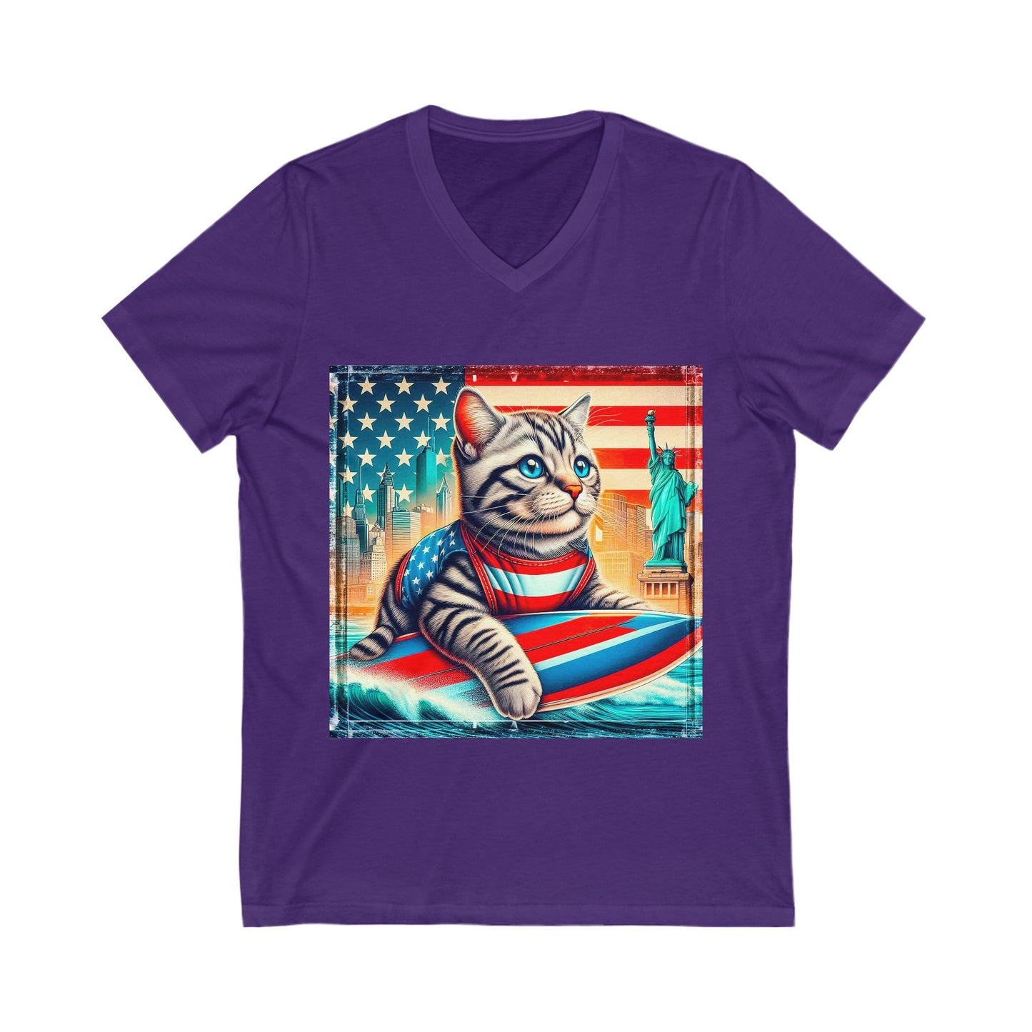American Shorthair American flag Jersey Short Sleeve V-Neck Tee