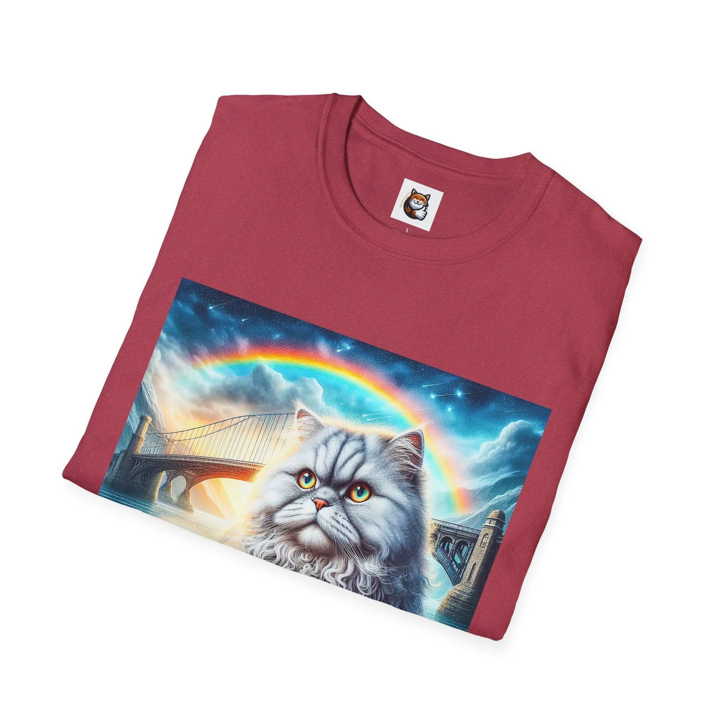 Selkirk Rex Cat T-Shirt rainbow bridge by Printify