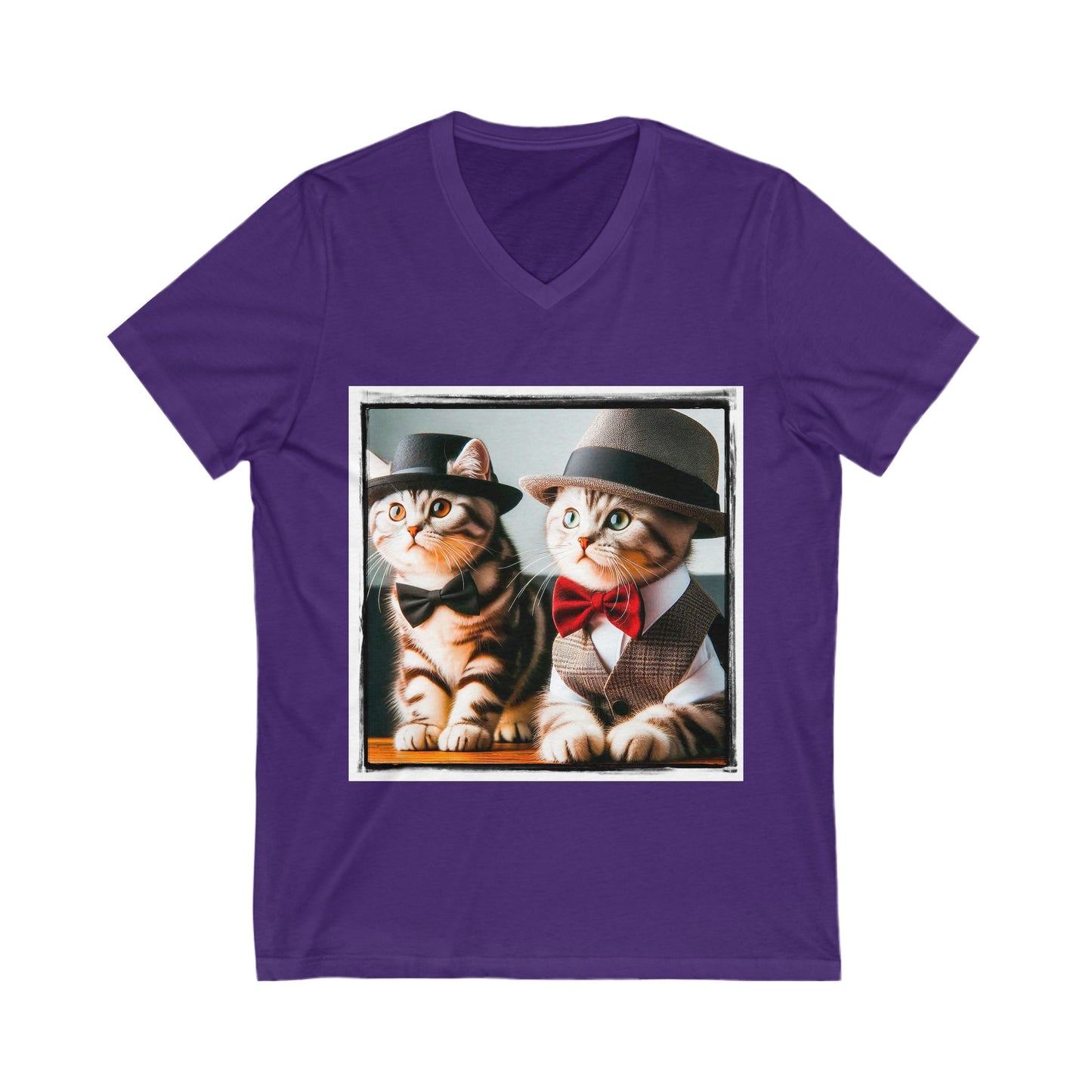 American Shorthair cuties and bow ties Jersey Short Sleeve V-Neck Tee