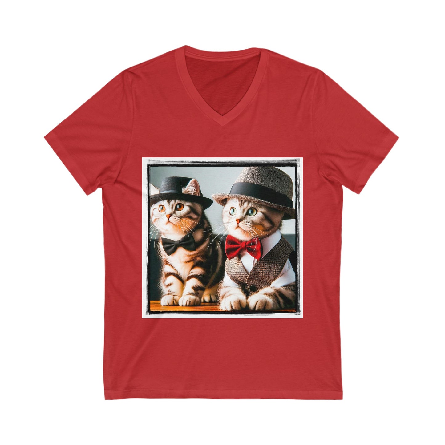 American Shorthair cuties and bow ties Jersey Short Sleeve V-Neck Tee