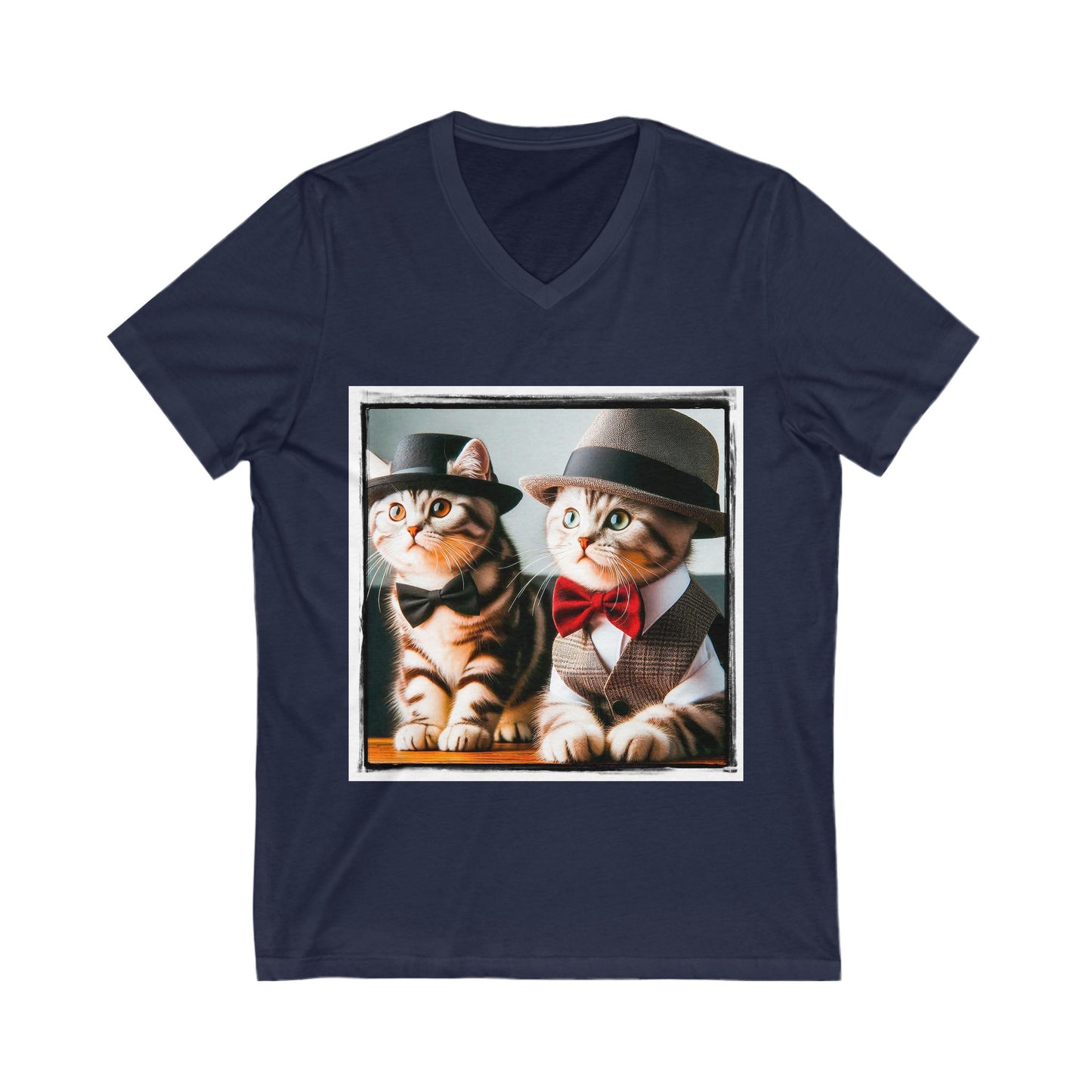 American Shorthair cuties and bow ties Jersey Short Sleeve V-Neck Tee