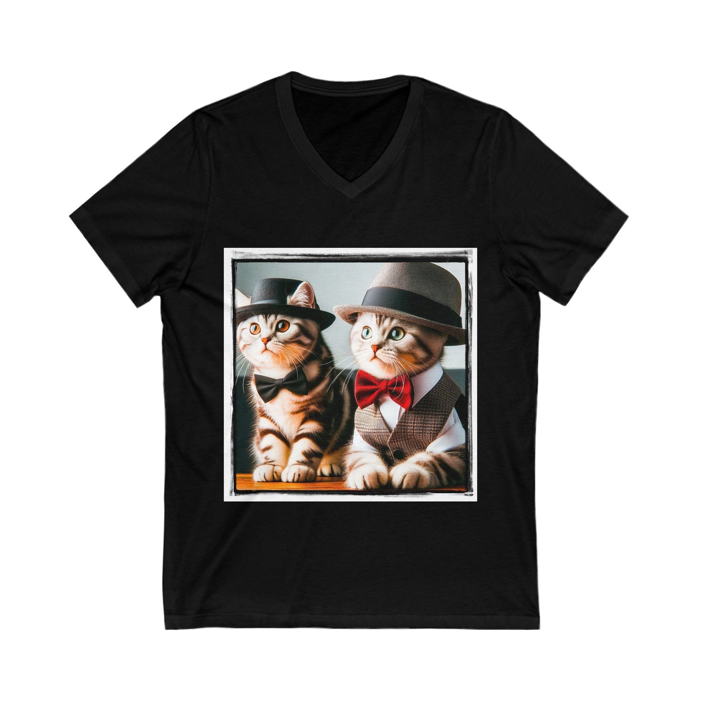 American Shorthair cuties and bow ties Jersey Short Sleeve V-Neck Tee