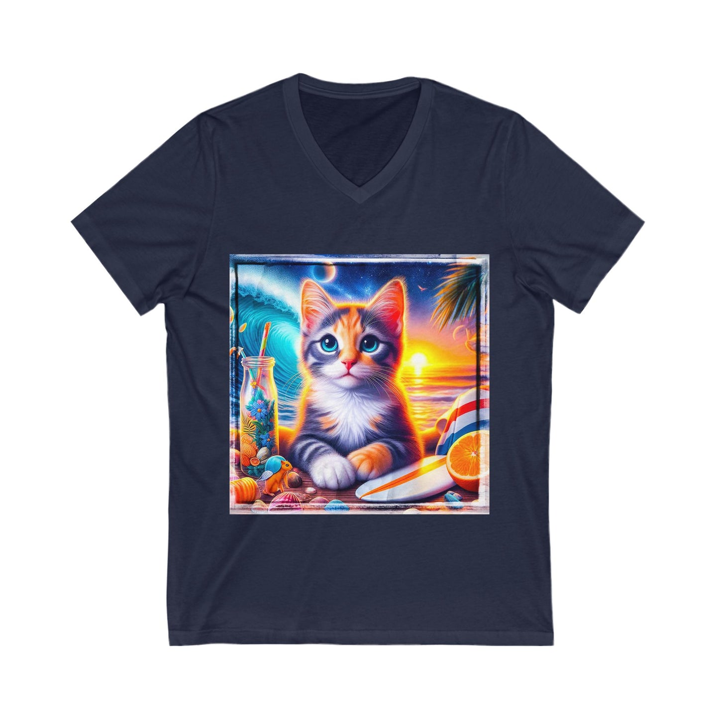 Domestic Cat surfer baby Sleeve V-Neck Tee