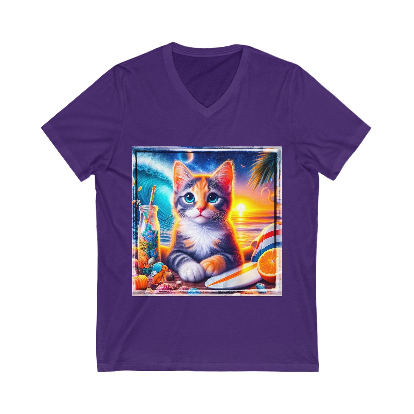 Domestic Cat surfer baby Sleeve V-Neck Tee