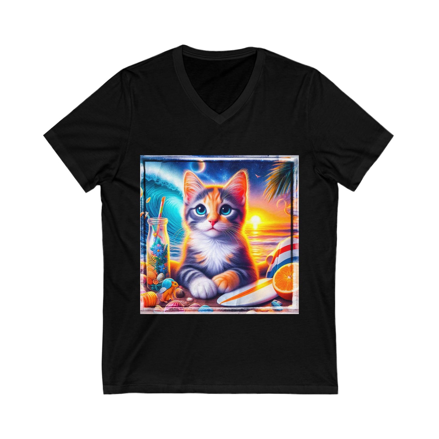 Domestic Cat surfer baby Sleeve V-Neck Tee