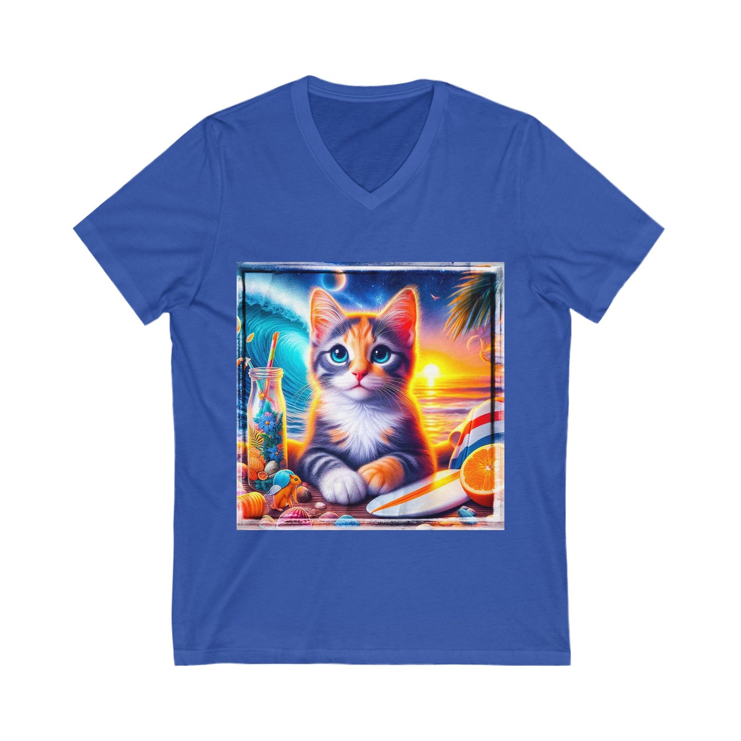 Domestic Cat surfer baby Sleeve V-Neck Tee