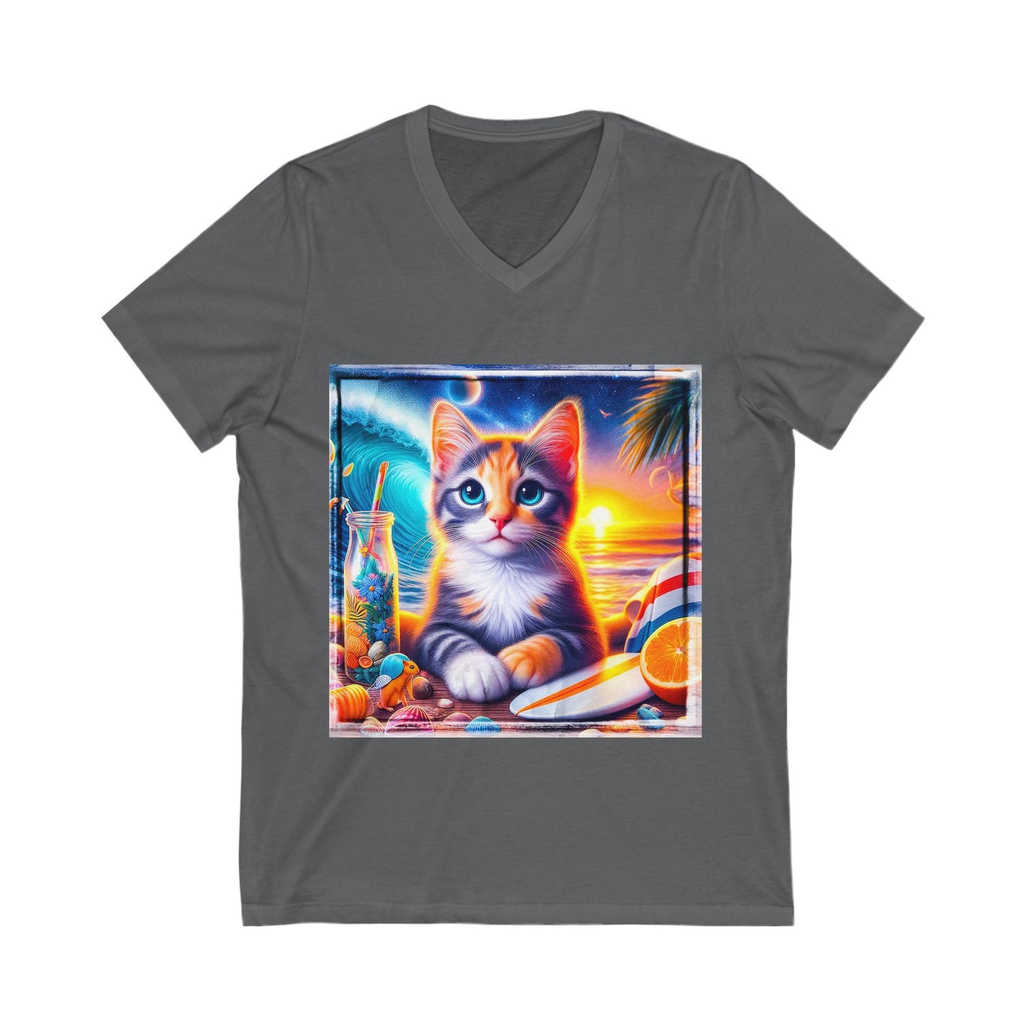 Domestic Cat surfer baby Sleeve V-Neck Tee