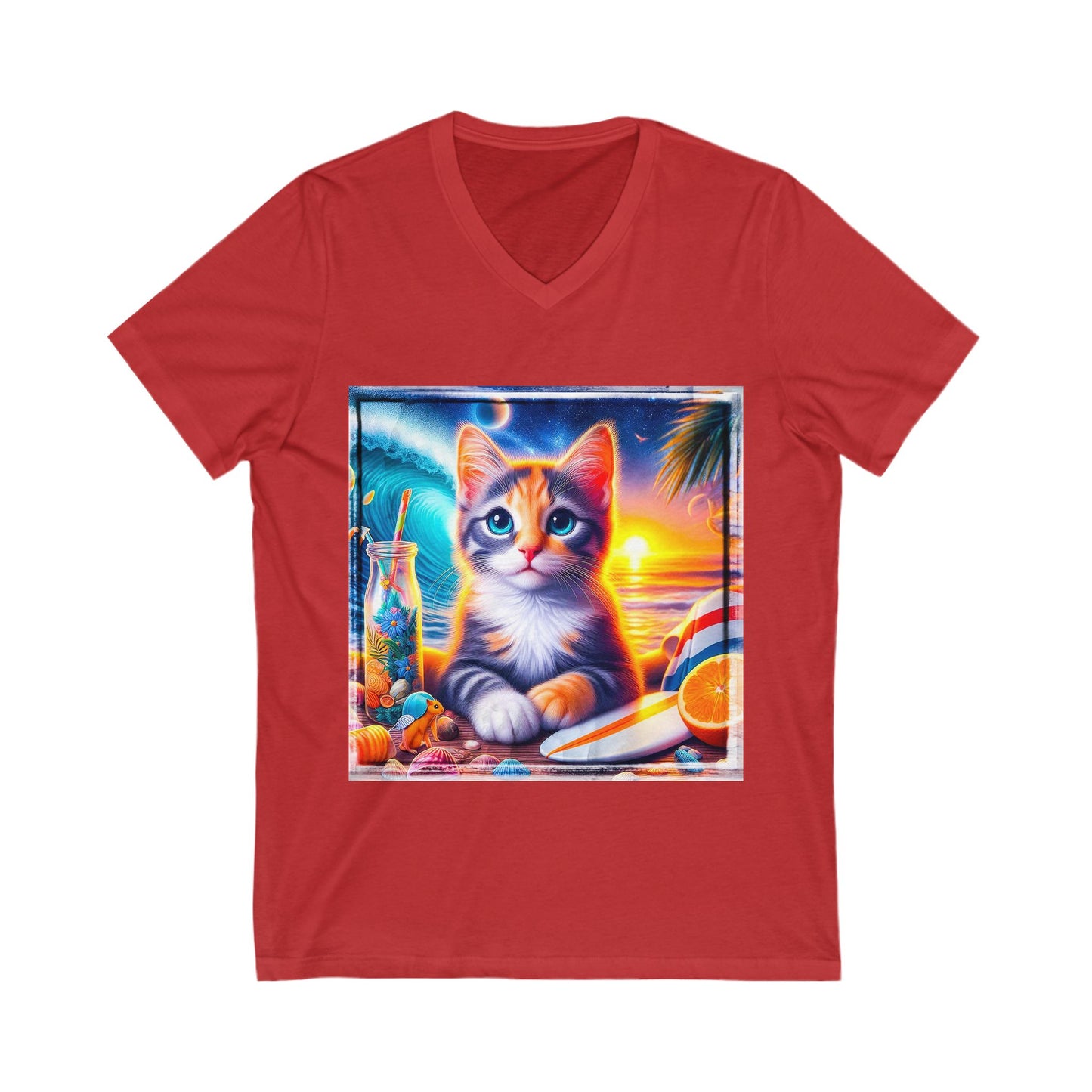Domestic Cat surfer baby Sleeve V-Neck Tee