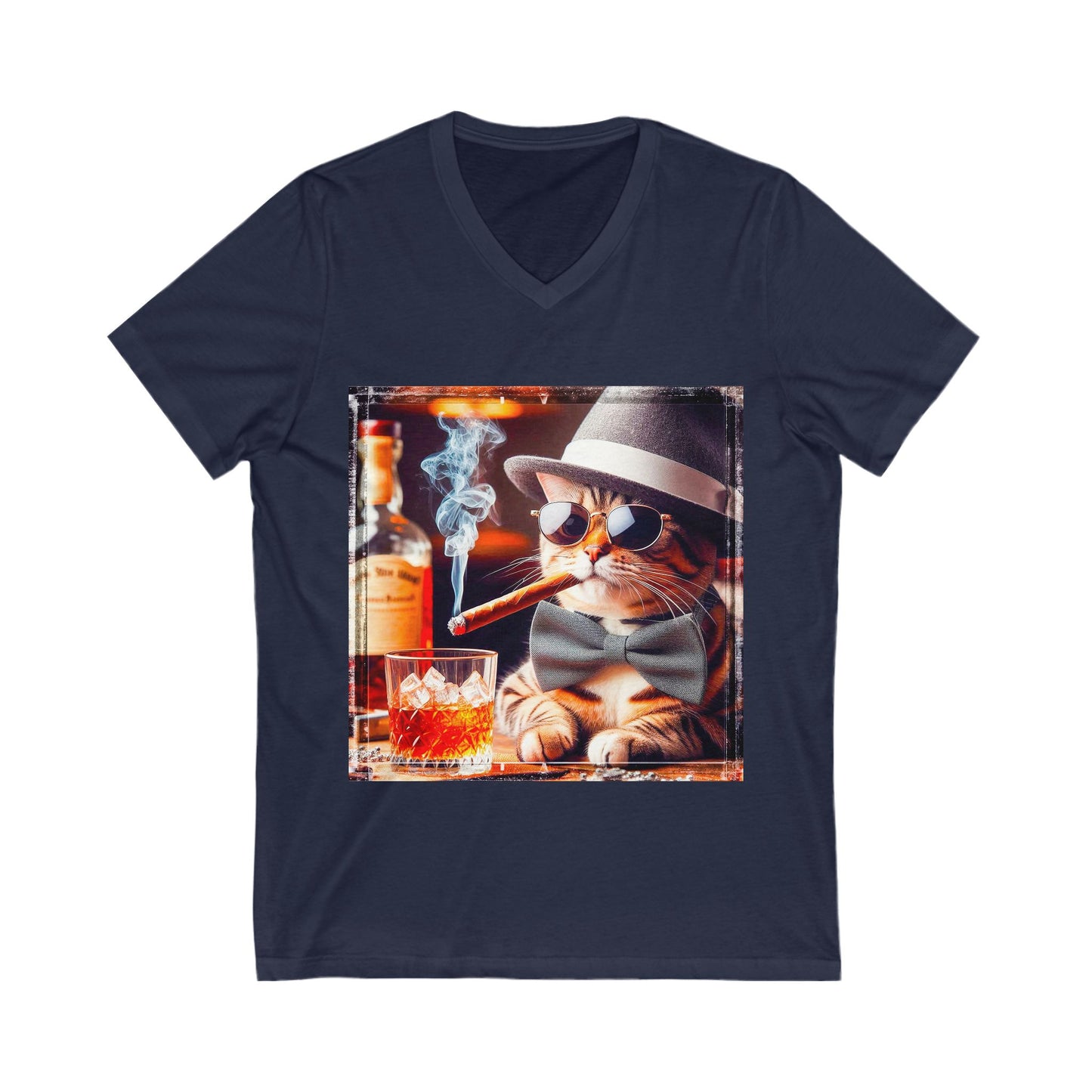 American Shorthair cigars Jersey Short Sleeve V-Neck Tee