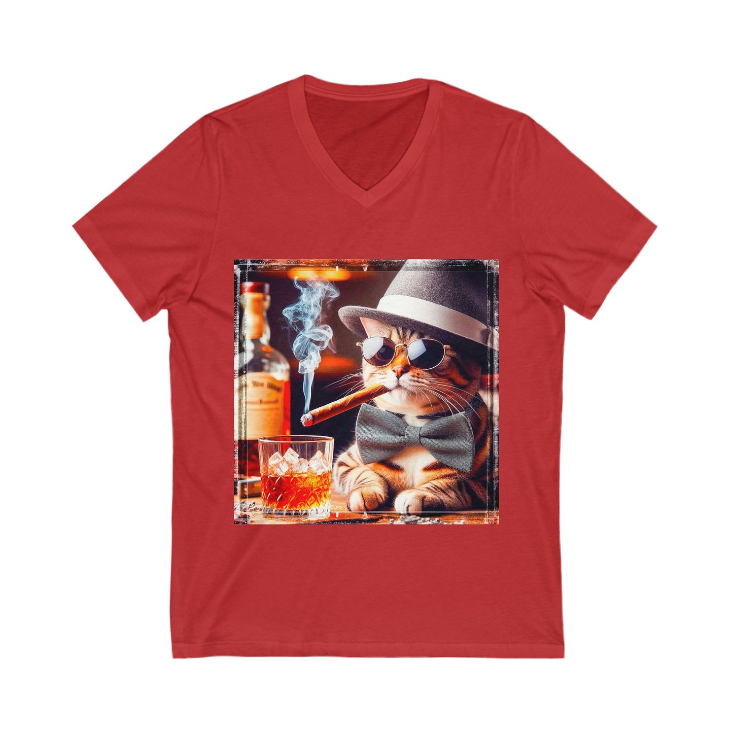 American Shorthair cigars Jersey Short Sleeve V-Neck Tee