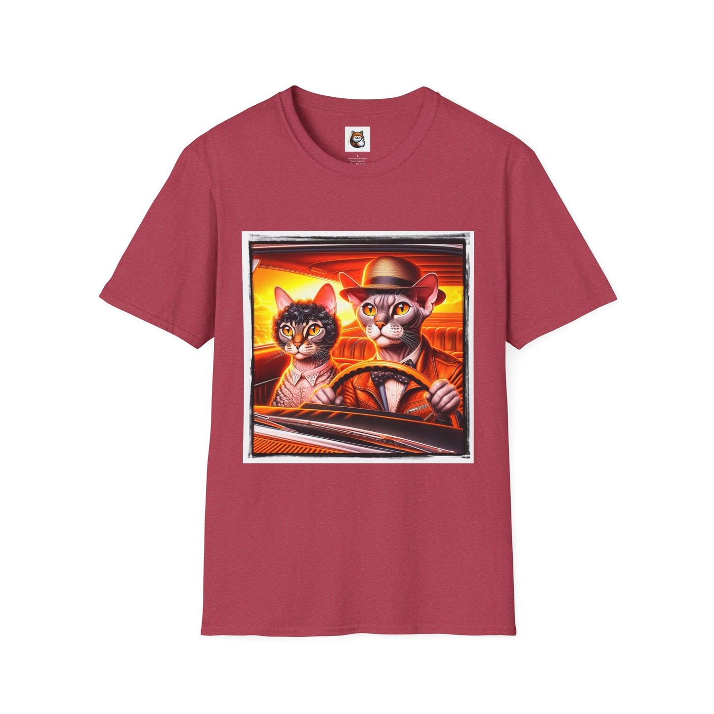 Wacky  Devon Rex couple driving  Unisex Softstyle T-Shirt