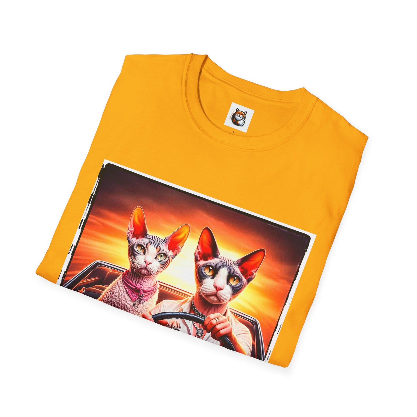 Wacky  Devon Rex Cats driving  Unisex Softstyle T-Shirt