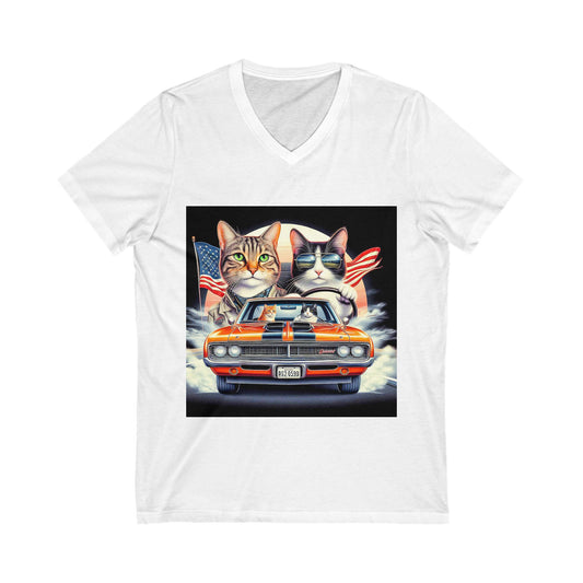 Wacky Domestic Cat Unisex Jersey Short Sleeve V-Neck Tee