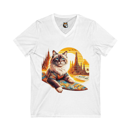 British Shorthair surfer kitty Jersey Short Sleeve V-Neck Tee