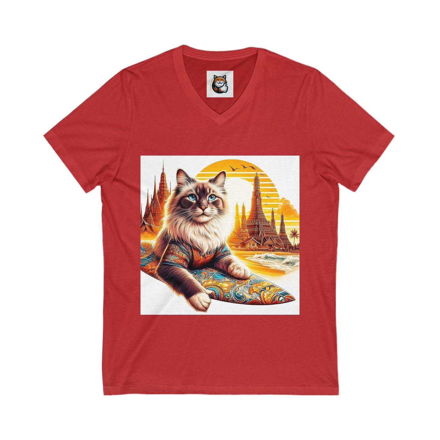 British Shorthair surfer kitty Jersey Short Sleeve V-Neck Tee