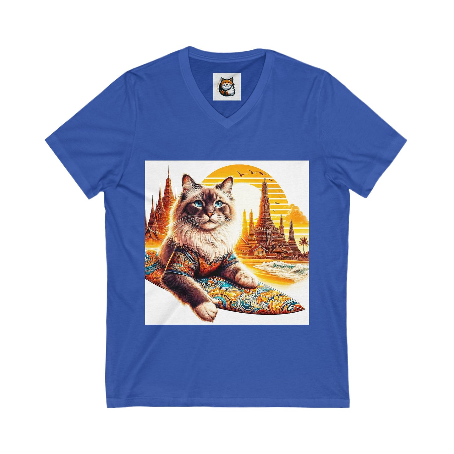 British Shorthair surfer kitty Jersey Short Sleeve V-Neck Tee