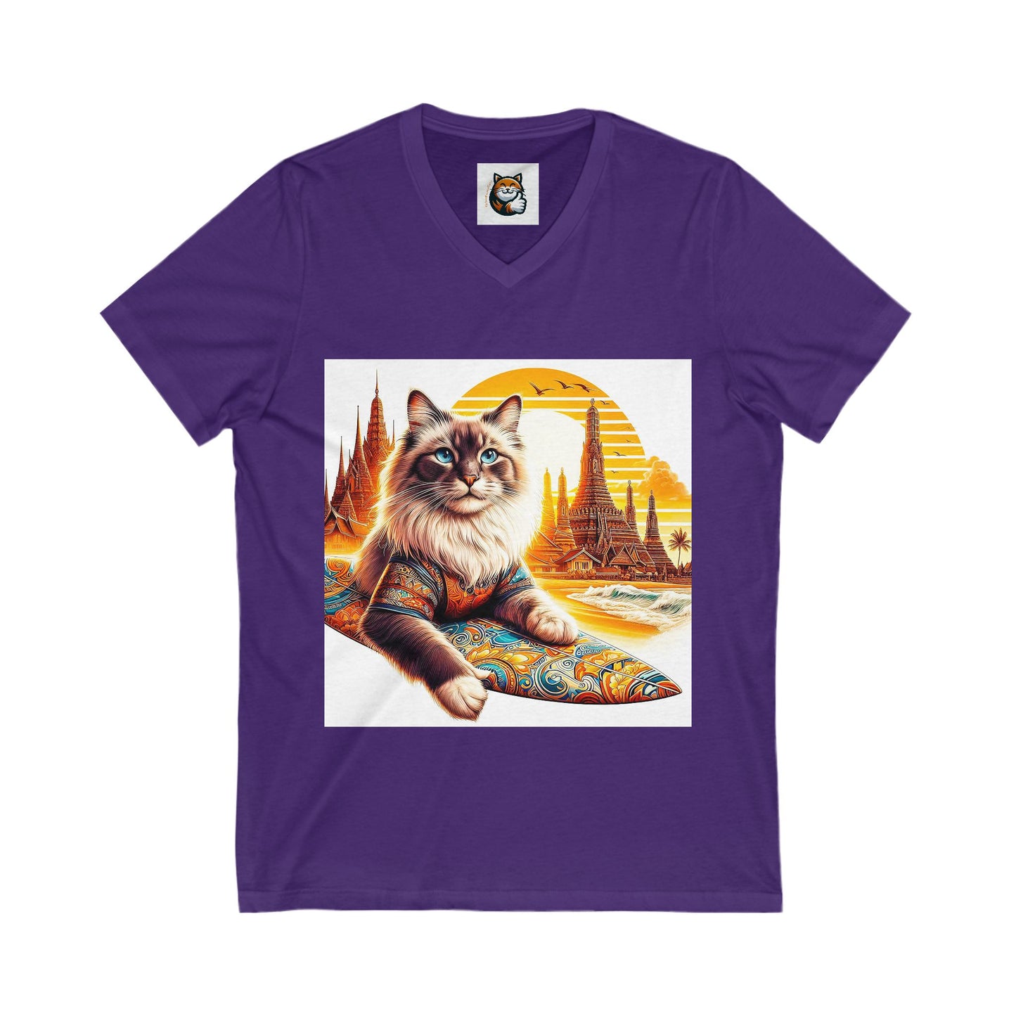 British Shorthair surfer kitty Jersey Short Sleeve V-Neck Tee