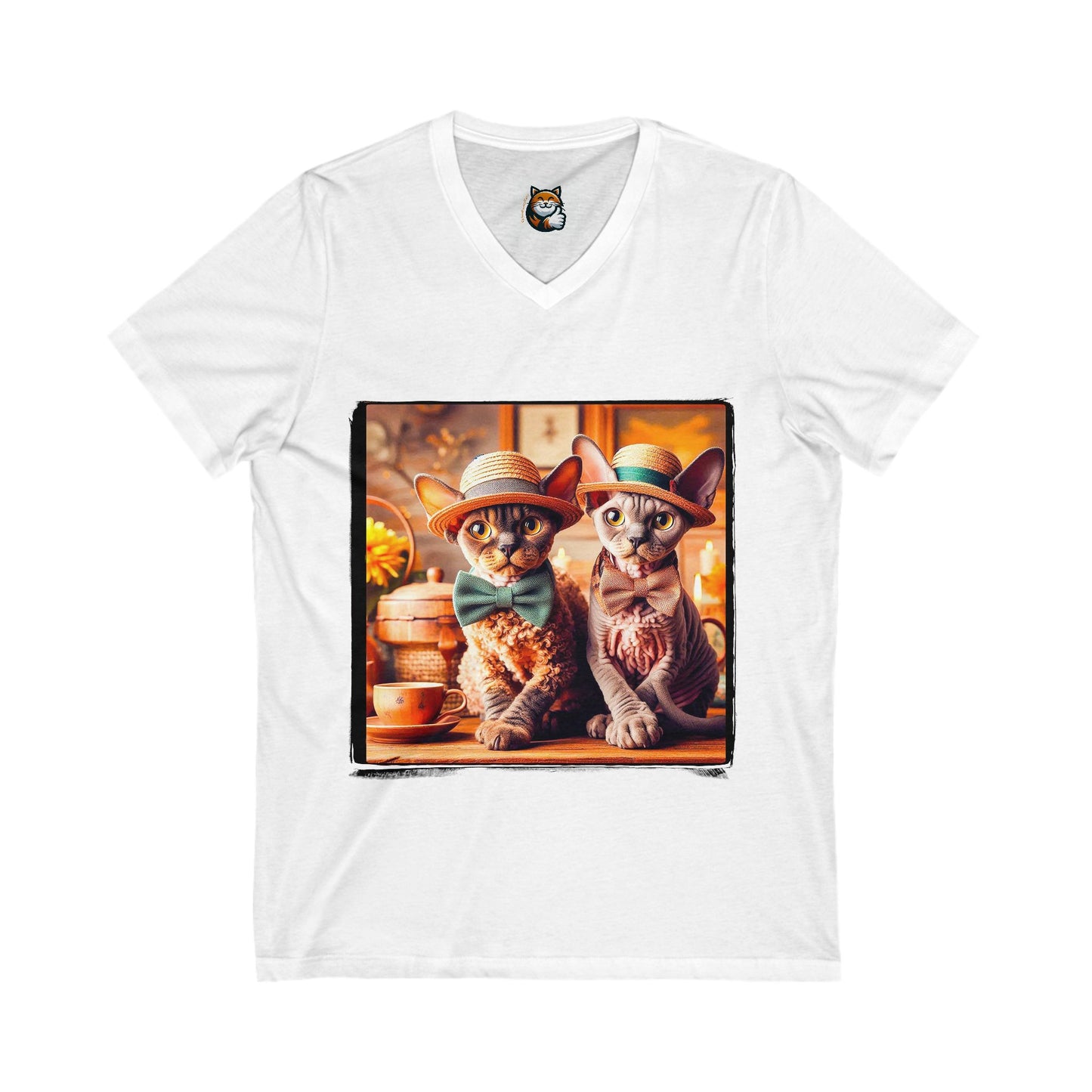 Devon Rex Cat cute couple Jersey Short Sleeve V-Neck Tee
