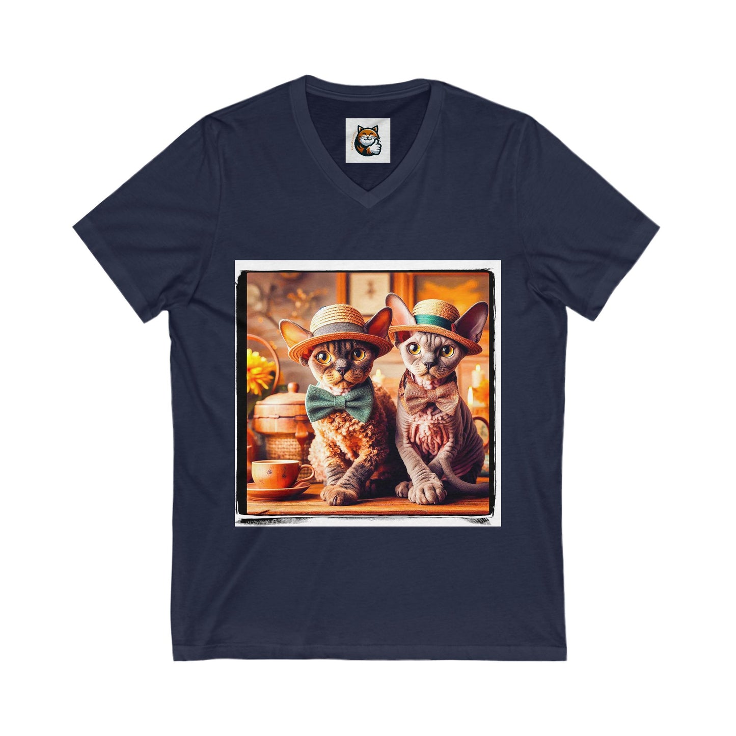 Devon Rex Cat cute couple Jersey Short Sleeve V-Neck Tee