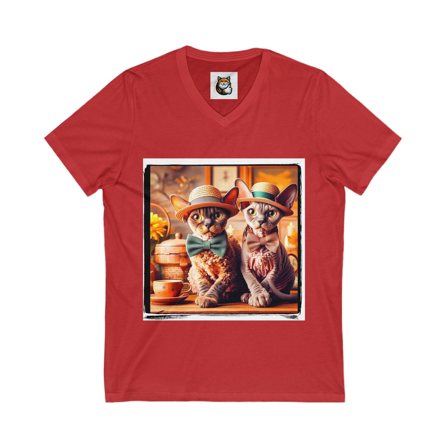 Devon Rex Cat cute couple Jersey Short Sleeve V-Neck Tee