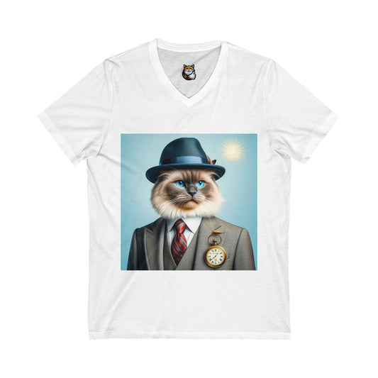 British Shorthair business man Jersey Short Sleeve V-Neck Tee