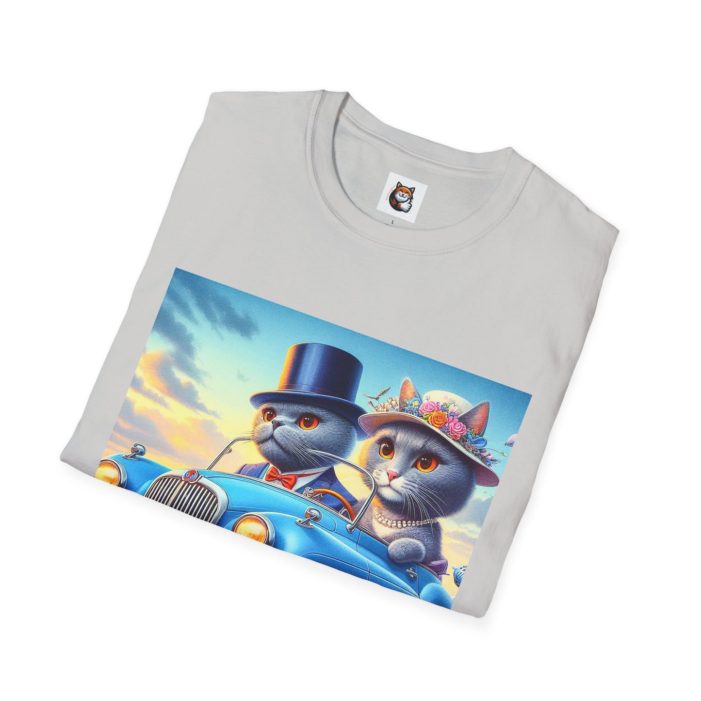 Russian Blue Cat driving couple  T-Shirt
