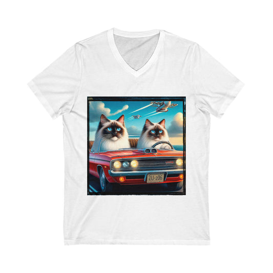 Wacky Birman car driving Jersey Short Sleeve V-Neck Tee