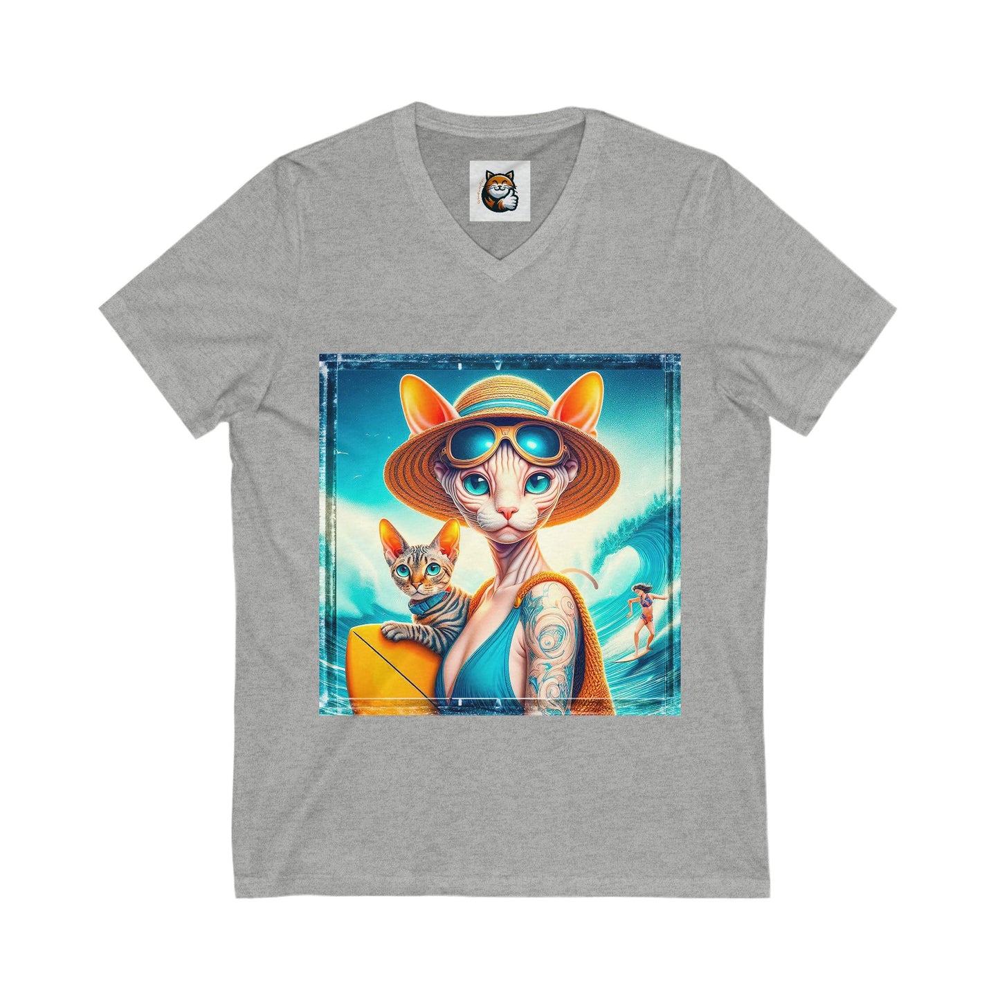 Devon Rex Cat summer Jersey Short Sleeve V-Neck Tee