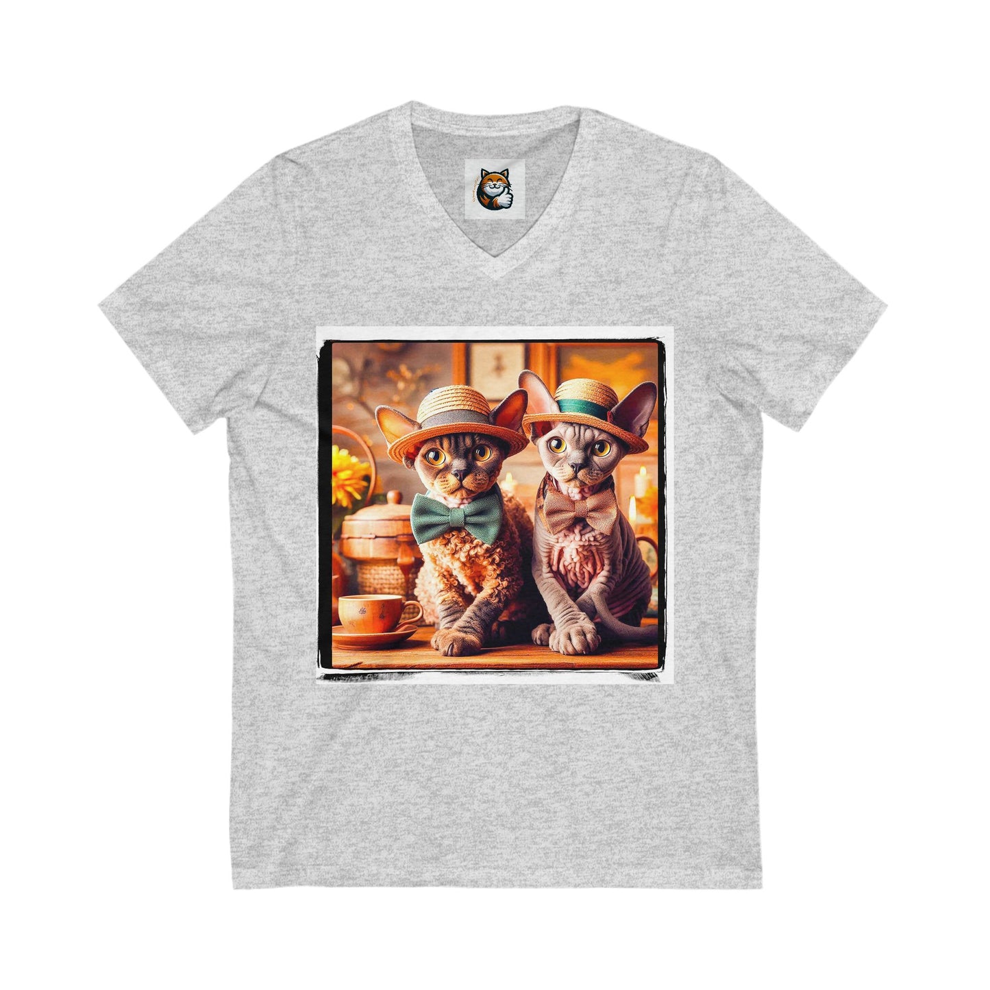 Devon Rex Cat Unisex Jersey Short Sleeve V-Neck Tee