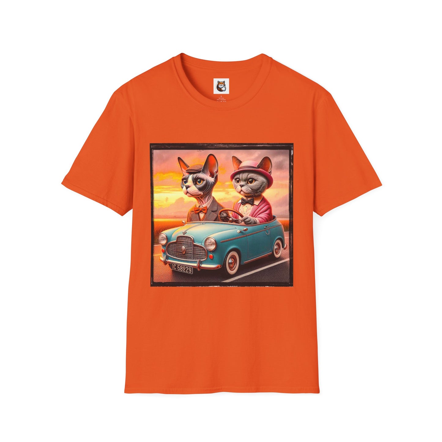 Wacky Devon Rex driving Unisex Softstyle T-Shirt