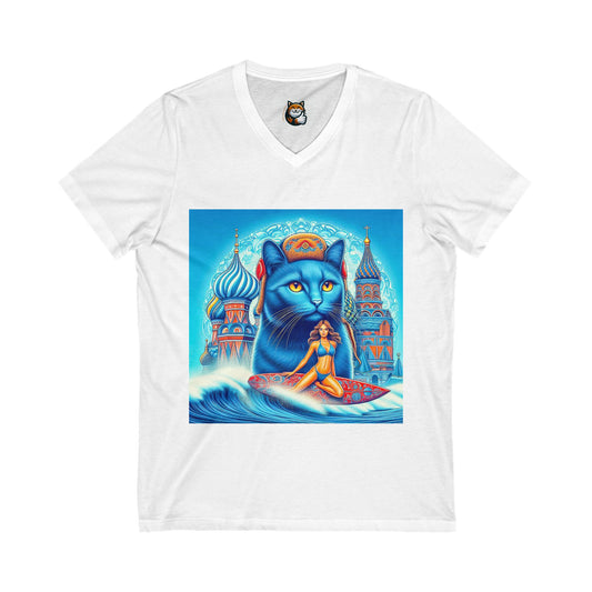 Russian Blue Cat Unisex Jersey Short Sleeve V-Neck Tee