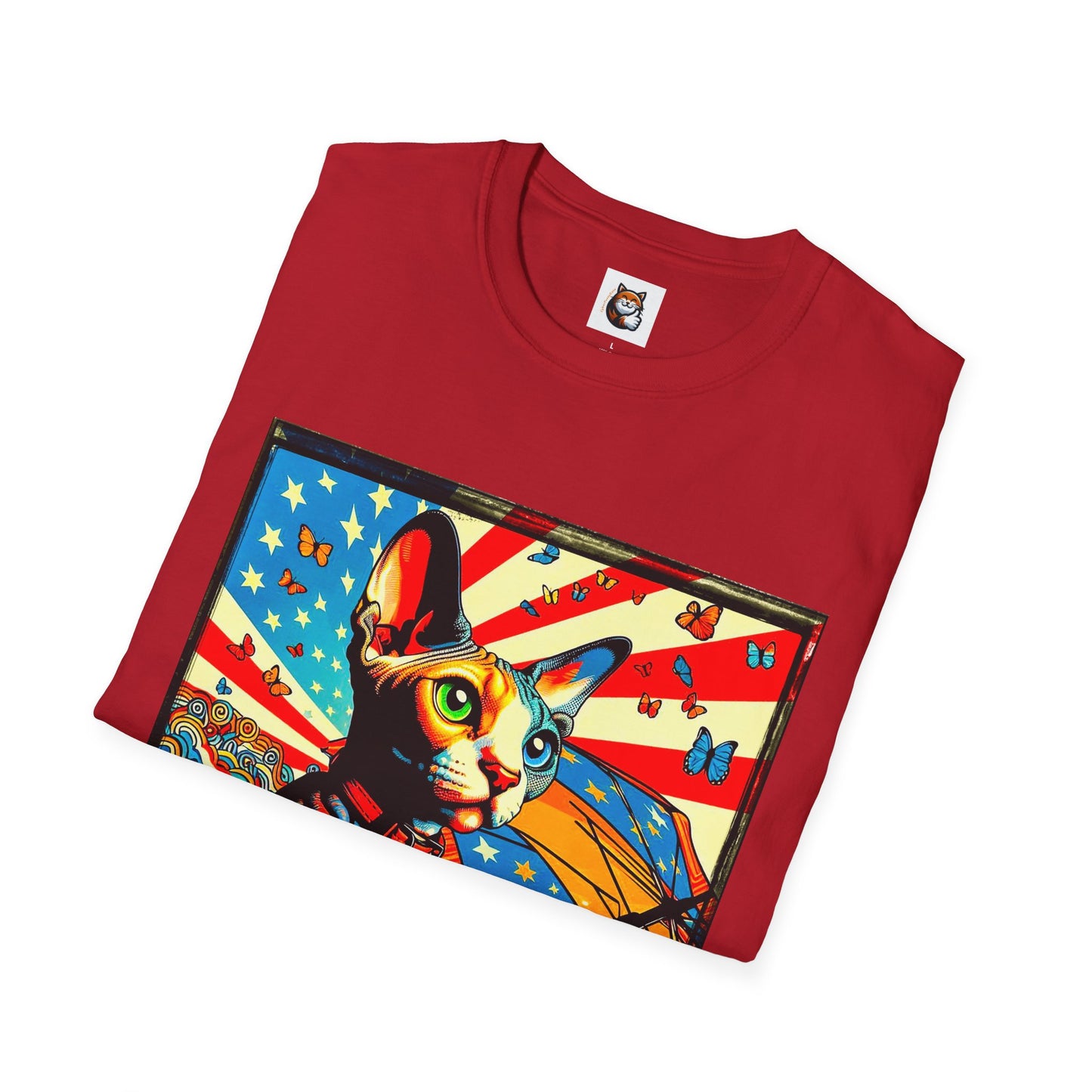 Devon Rex Cat American flag  Softstyle T-Shirt
