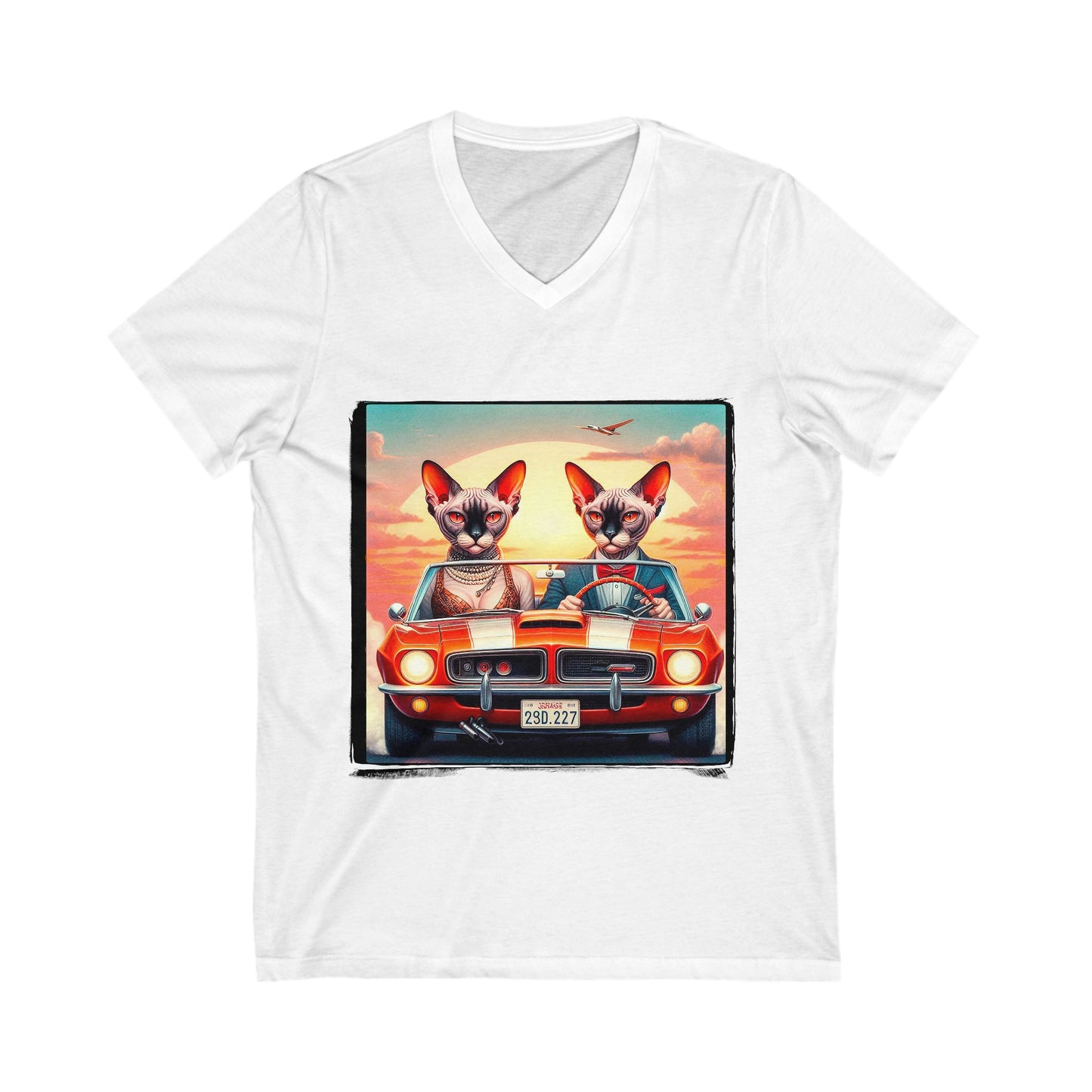 Wacky Devon Rex Cat couple Short Sleeve V-Neck Tee