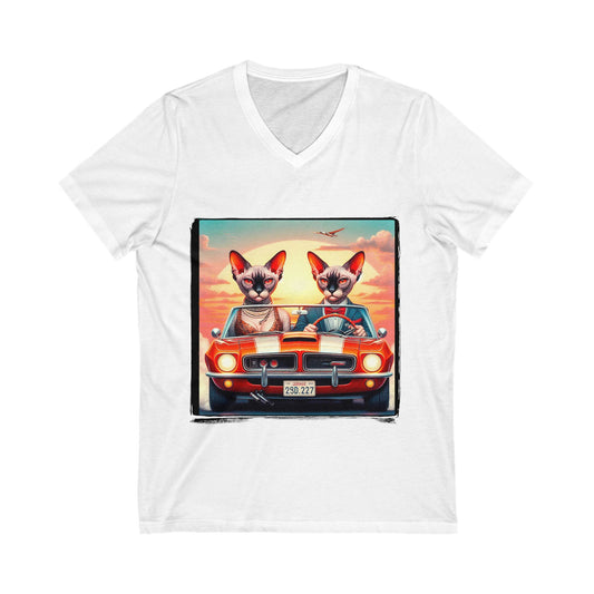 Wacky Devon Rex Cat couple Short Sleeve V-Neck Tee