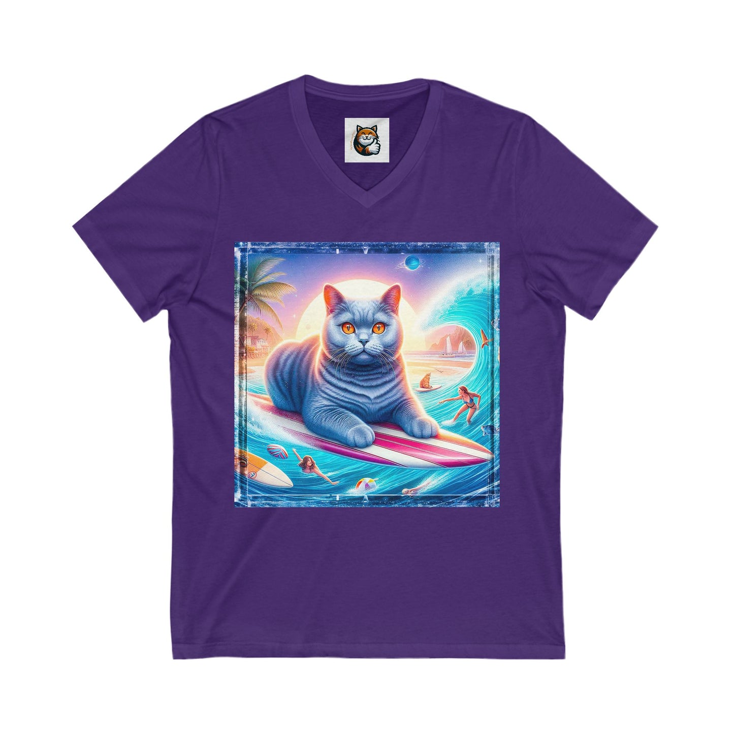British Shorthair Unisex Jersey Short Sleeve V-Neck Tee