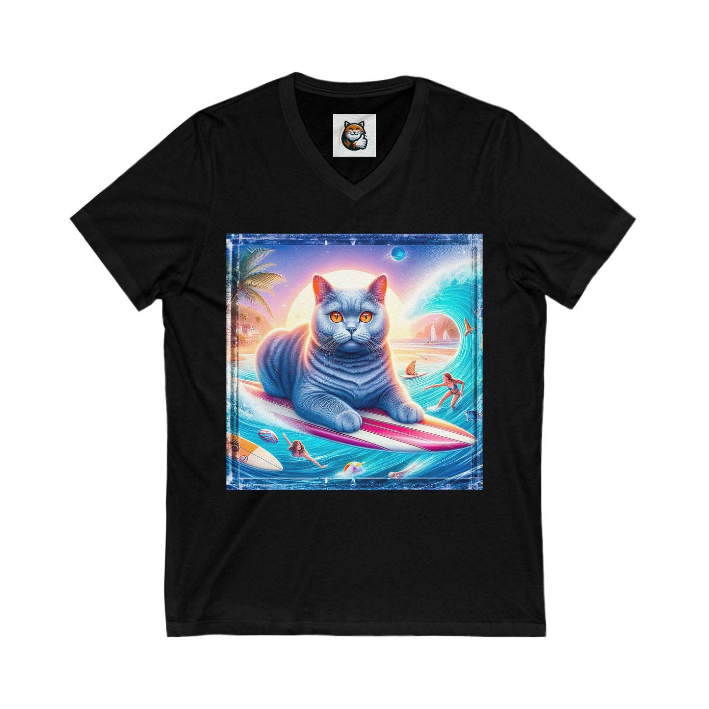 British Shorthair Unisex Jersey Short Sleeve V-Neck Tee