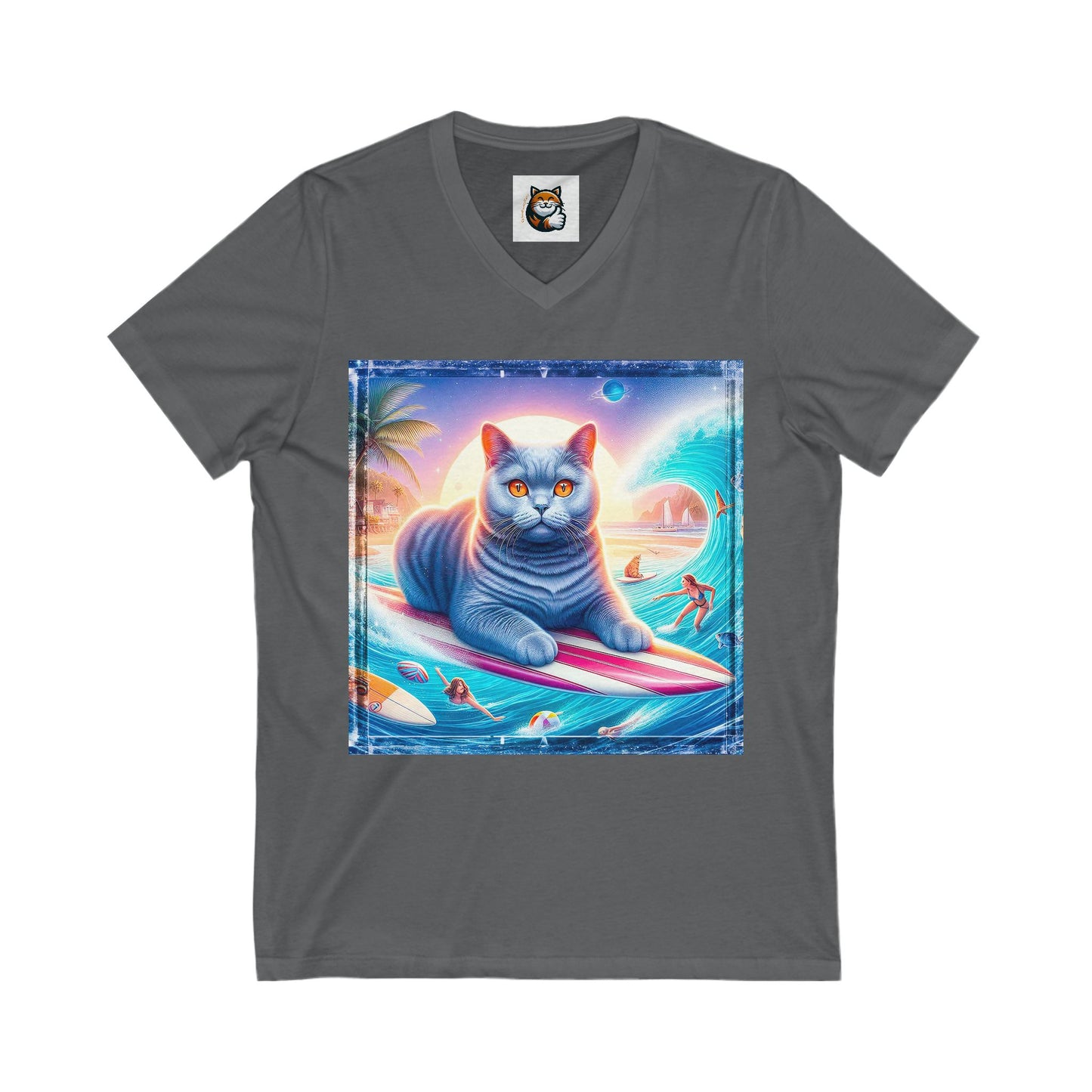 British Shorthair Unisex Jersey Short Sleeve V-Neck Tee