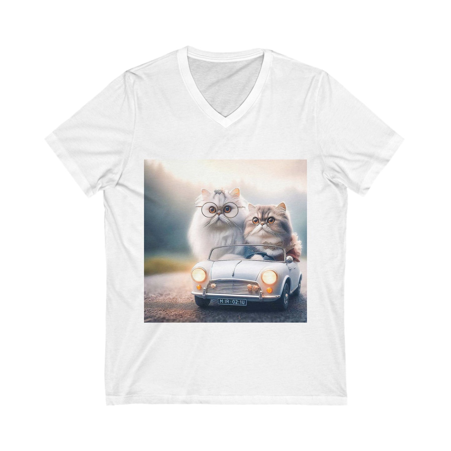 Wacky Persian Cat Unisex Jersey Short Sleeve V-Neck Tee