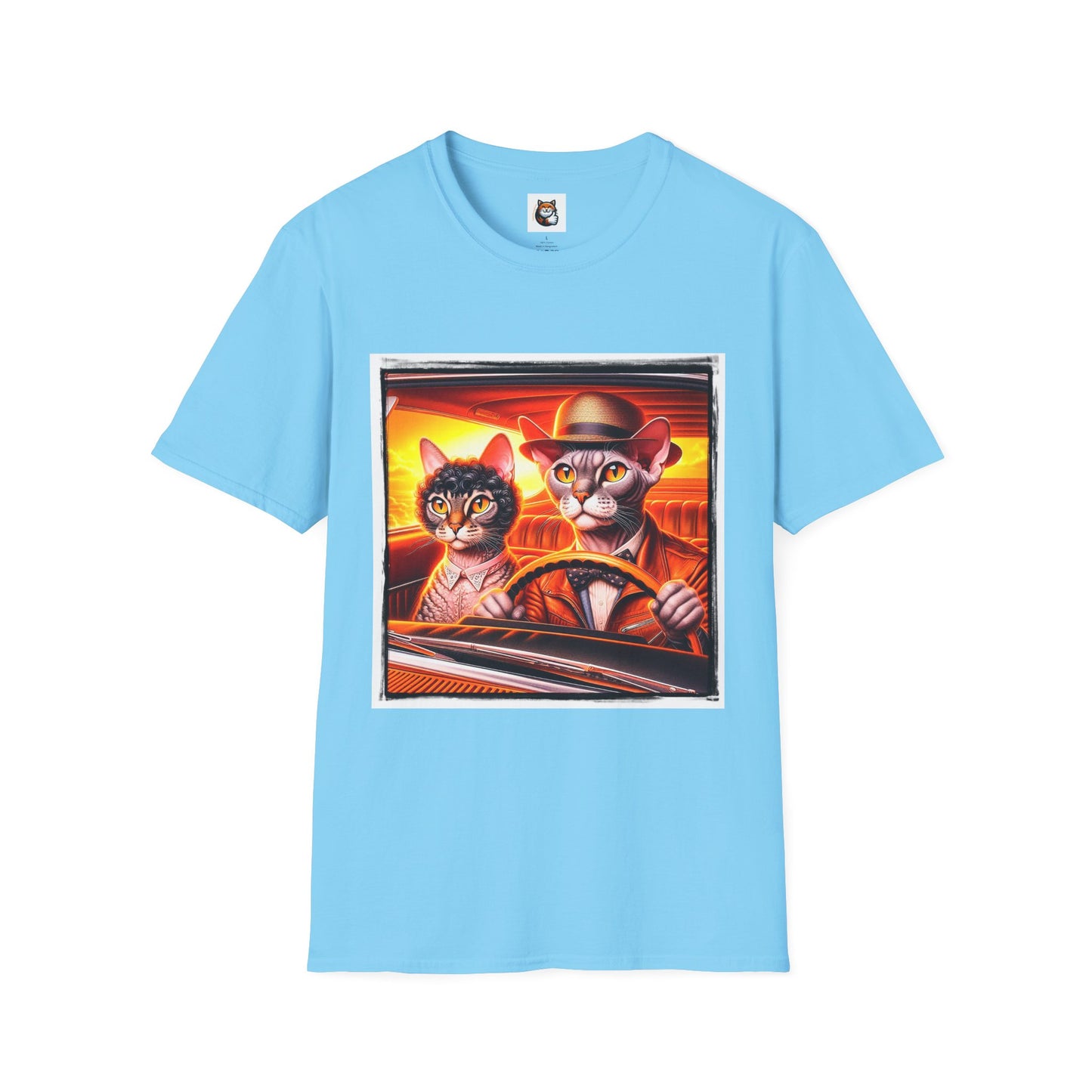 Wacky  Devon Rex couple driving  Unisex Softstyle T-Shirt